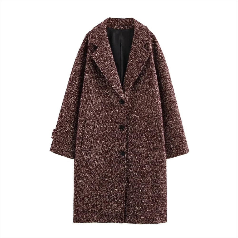 Long Coat Women's Textured Notch Lapel Single-Breasted Longline Outerwear – Office, Casual, Winter, Gift