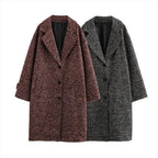 Long Coat Women's Textured Notch Lapel Single-Breasted Longline Outerwear – Office, Casual, Winter, Gift