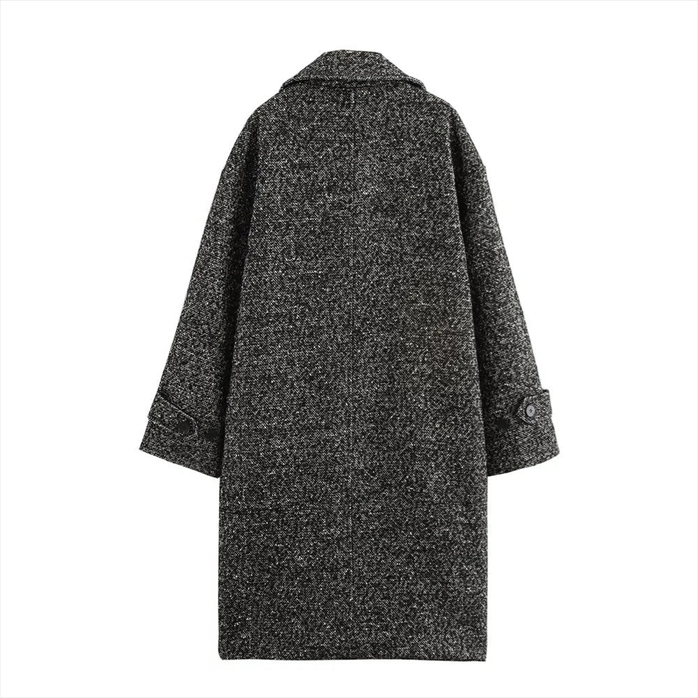 Long Coat Women's Textured Notch Lapel Single-Breasted Longline Outerwear – Office, Casual, Winter, Gift