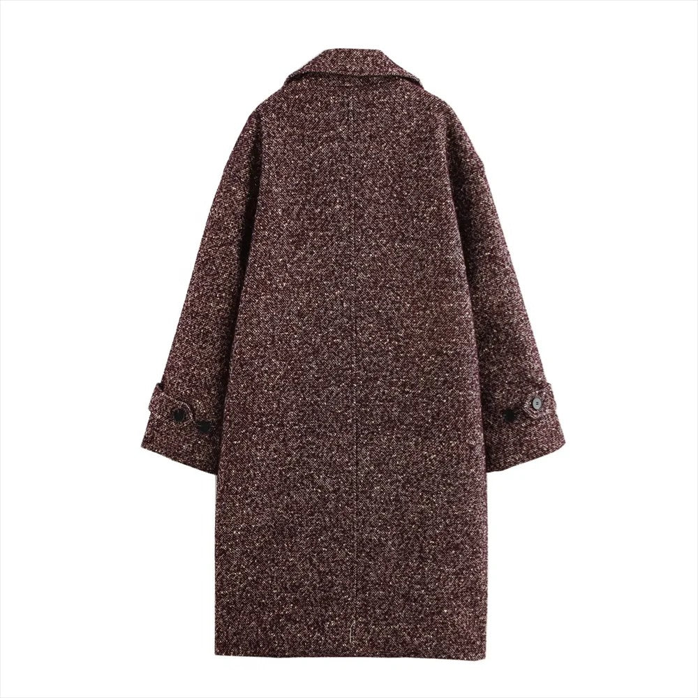 Long Coat Women's Textured Notch Lapel Single-Breasted Longline Outerwear – Office, Casual, Winter, Gift