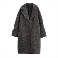 Long Coat Women's Textured Notch Lapel Single-Breasted Longline Outerwear – Office, Casual, Winter, Gift