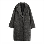 Long Coat Women's Textured Notch Lapel Single-Breasted Longline Outerwear – Office, Casual, Winter, Gift