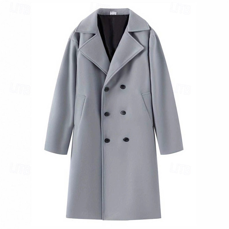 Long Overcoat Men's Double-Breasted Gray Trench Coat – Office, Casual, Winter Gift