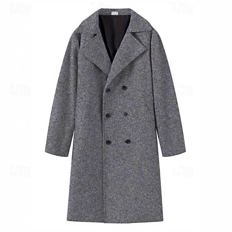 Long Overcoat Men's Double-Breasted Gray Trench Coat – Office, Casual, Winter Gift