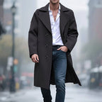 Long Overcoat Men's Double-Breasted Gray Trench Coat – Office, Casual, Winter Gift