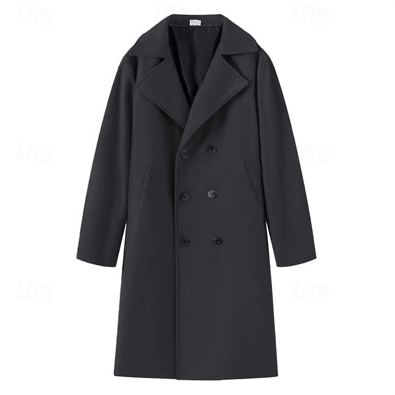 Long Overcoat Men's Double-Breasted Gray Trench Coat – Office, Casual, Winter Gift