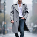 Long Overcoat Men's Double-Breasted Gray Trench Coat – Office, Casual, Winter Gift