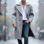 Long Overcoat Men's Double-Breasted Gray Trench Coat – Office, Casual, Winter Gift