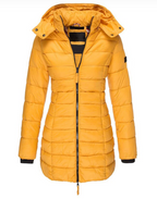 Long Puffer Jacket Women's Hooded Navy Blue Quilted Coat – Casual, Winter Outdoor Warmth