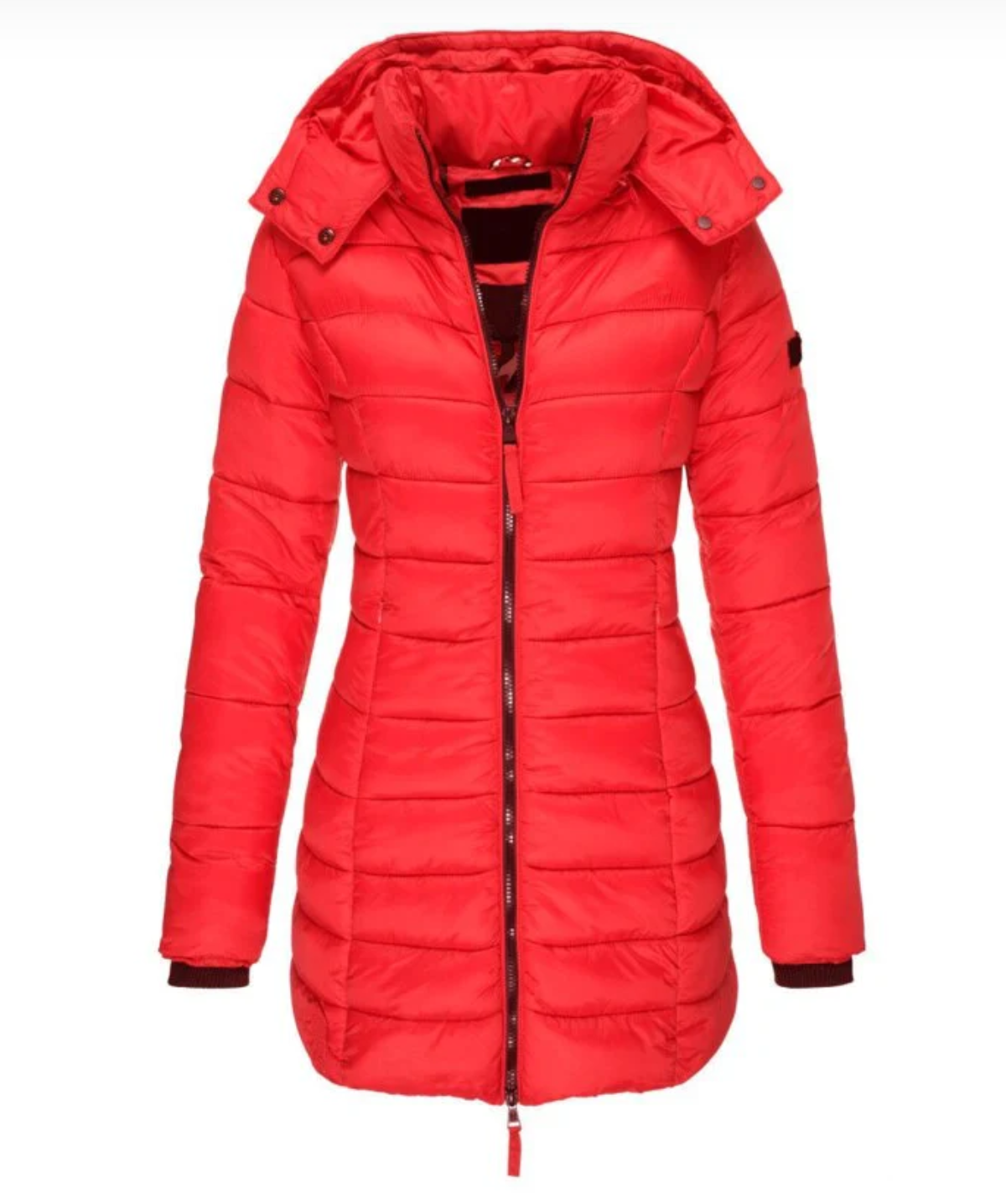 Long Puffer Jacket Women's Hooded Navy Blue Quilted Coat – Casual, Winter Outdoor Warmth