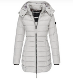 Long Puffer Jacket Women's Hooded Navy Blue Quilted Coat – Casual, Winter Outdoor Warmth