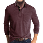 Long Sleeve Polo Shirt Black Cotton Men's Chest Pocket – Casual, Office · Faylori
