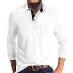 Long Sleeve Polo Shirt Black Cotton Men's Chest Pocket – Casual, Office · Faylori