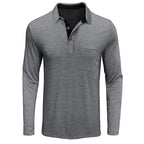 Long Sleeve Polo Shirt Black Cotton Men's Chest Pocket – Casual, Office · Faylori