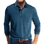 Long Sleeve Polo Shirt Black Cotton Men's Chest Pocket – Casual, Office · Faylori