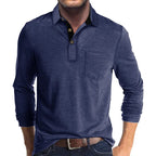Long Sleeve Polo Shirt Black Cotton Men's Chest Pocket – Casual, Office · Faylori