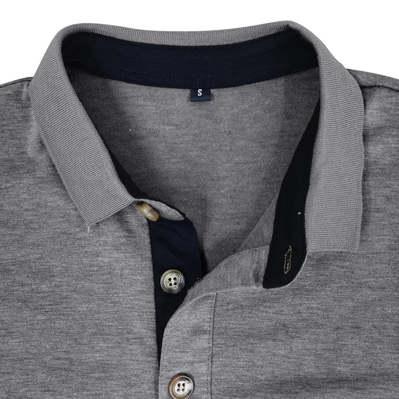 Long Sleeve Polo Shirt Black Cotton Men's Chest Pocket – Casual, Office · Faylori