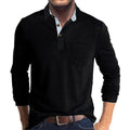Long Sleeve Polo Shirt Black Cotton Men's Chest Pocket – Casual, Office · Faylori