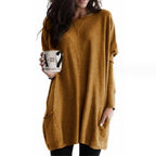Long Sleeve Tunic Top Women's Blue Loose Fit with Pockets – Casual, Everyday Wear