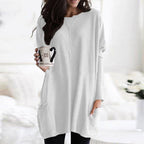 Long Sleeve Tunic Top Women's Blue Loose Fit with Pockets – Casual, Everyday Wear