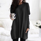 Long Sleeve Tunic Top Women's Blue Loose Fit with Pockets – Casual, Everyday Wear