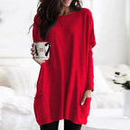 Long Sleeve Tunic Top Women's Blue Loose Fit with Pockets – Casual, Everyday Wear