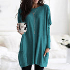 Long Sleeve Tunic Top Women's Blue Loose Fit with Pockets – Casual, Everyday Wear