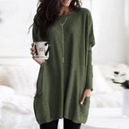 Long Sleeve Tunic Top Women's Blue Loose Fit with Pockets – Casual, Everyday Wear