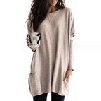 Long Sleeve Tunic Top Women's Blue Loose Fit with Pockets – Casual, Everyday Wear