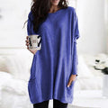 Long Sleeve Tunic Top Women's Blue Loose Fit with Pockets – Casual, Everyday Wear