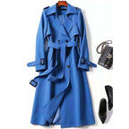 Long Trench Coat Women's Double-Breasted Belted Khaki – Office, Casual, Holiday Gift