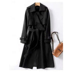 Long Trench Coat Women's Double-Breasted Belted Khaki – Office, Casual, Holiday Gift