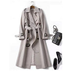 Long Trench Coat Women's Double-Breasted Belted Khaki – Office, Casual, Holiday Gift