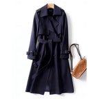 Long Trench Coat Women's Double-Breasted Belted Khaki – Office, Casual, Holiday Gift