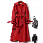 Long Trench Coat Women's Double-Breasted Belted Khaki – Office, Casual, Holiday Gift
