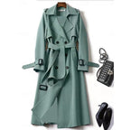 Long Trench Coat Women's Double-Breasted Belted Khaki – Office, Casual, Holiday Gift