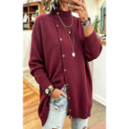 Longline Button-Front Cardigan Women's Mock Neck Knit Sweater – Casual, Office, Fall Layering, Gift