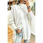 Longline Button-Front Cardigan Women's Mock Neck Knit Sweater – Casual, Office, Fall Layering, Gift