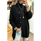 Longline Button-Front Cardigan Women's Mock Neck Knit Sweater – Casual, Office, Fall Layering, Gift