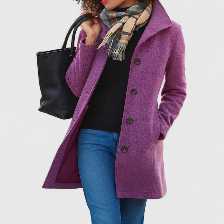 Longline Coat Women's Button-Front with Notch Collar Camel – Casual, Office, Winter Outerwear