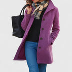 Longline Coat Women's Button-Front with Notch Collar Camel – Casual, Office, Winter Outerwear