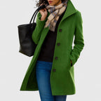Longline Coat Women's Button-Front with Notch Collar Camel – Casual, Office, Winter Outerwear