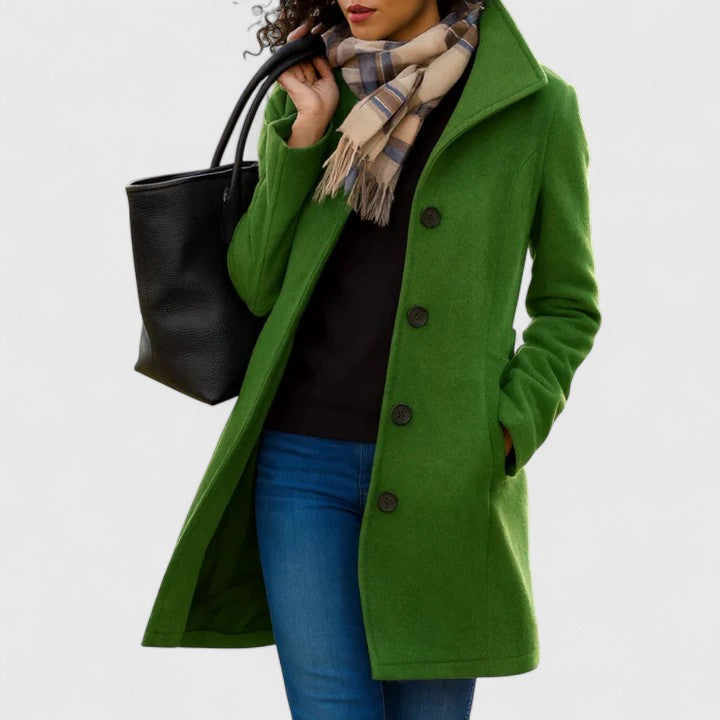 Longline Coat Women's Button-Front with Notch Collar Camel – Casual, Office, Winter Outerwear