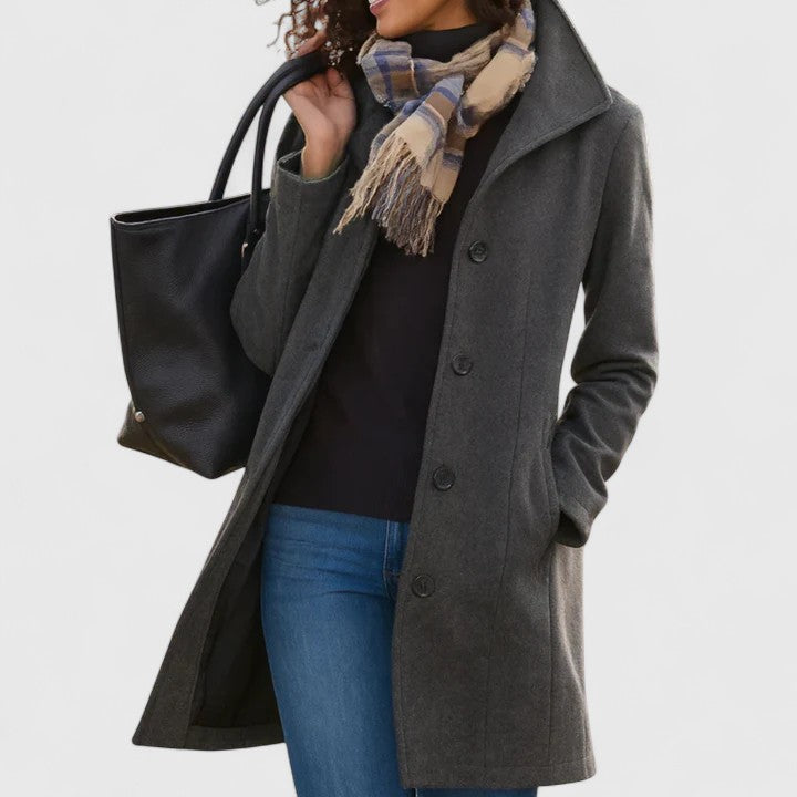Longline Coat Women's Button-Front with Notch Collar Camel – Casual, Office, Winter Outerwear