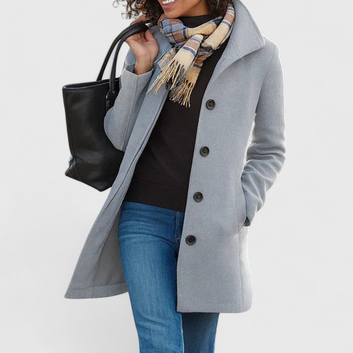 Longline Coat Women's Button-Front with Notch Collar Camel – Casual, Office, Winter Outerwear