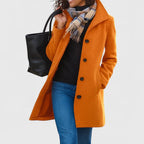 Longline Coat Women's Button-Front with Notch Collar Camel – Casual, Office, Winter Outerwear