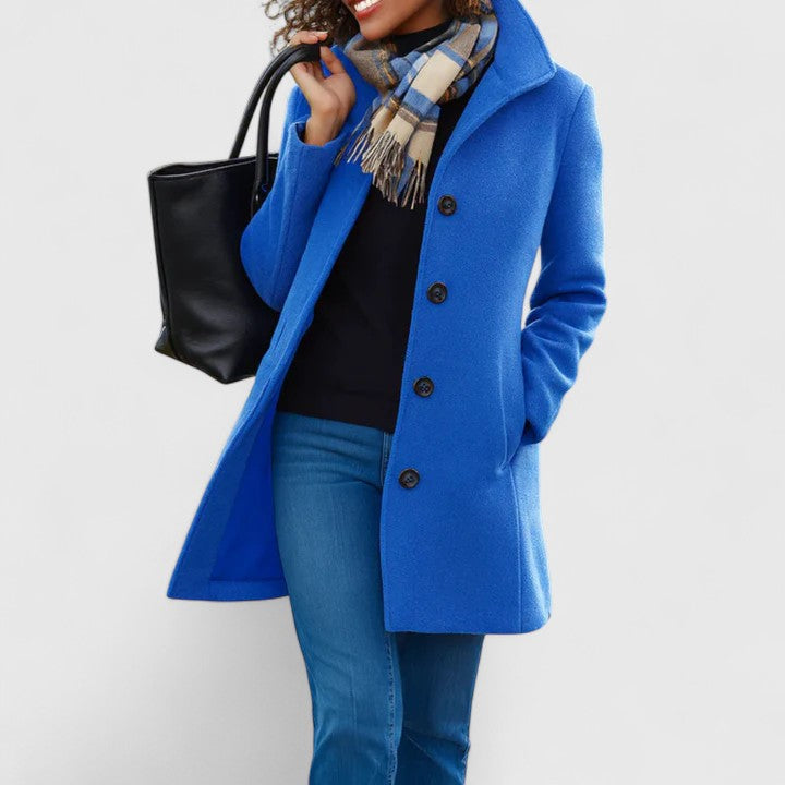Longline Coat Women's Button-Front with Notch Collar Camel – Casual, Office, Winter Outerwear