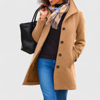 Longline Coat Women's Button-Front with Notch Collar Camel – Casual, Office, Winter Outerwear