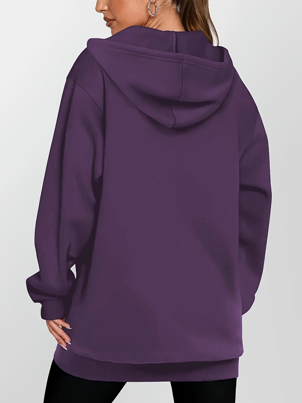 Longline Zip-Up Hoodie Jacket Women's Purple with Pockets – Casual, Office, Holiday, Gift