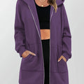 Longline Zip-Up Hoodie Jacket Women's Purple with Pockets – Casual, Office, Holiday, Gift